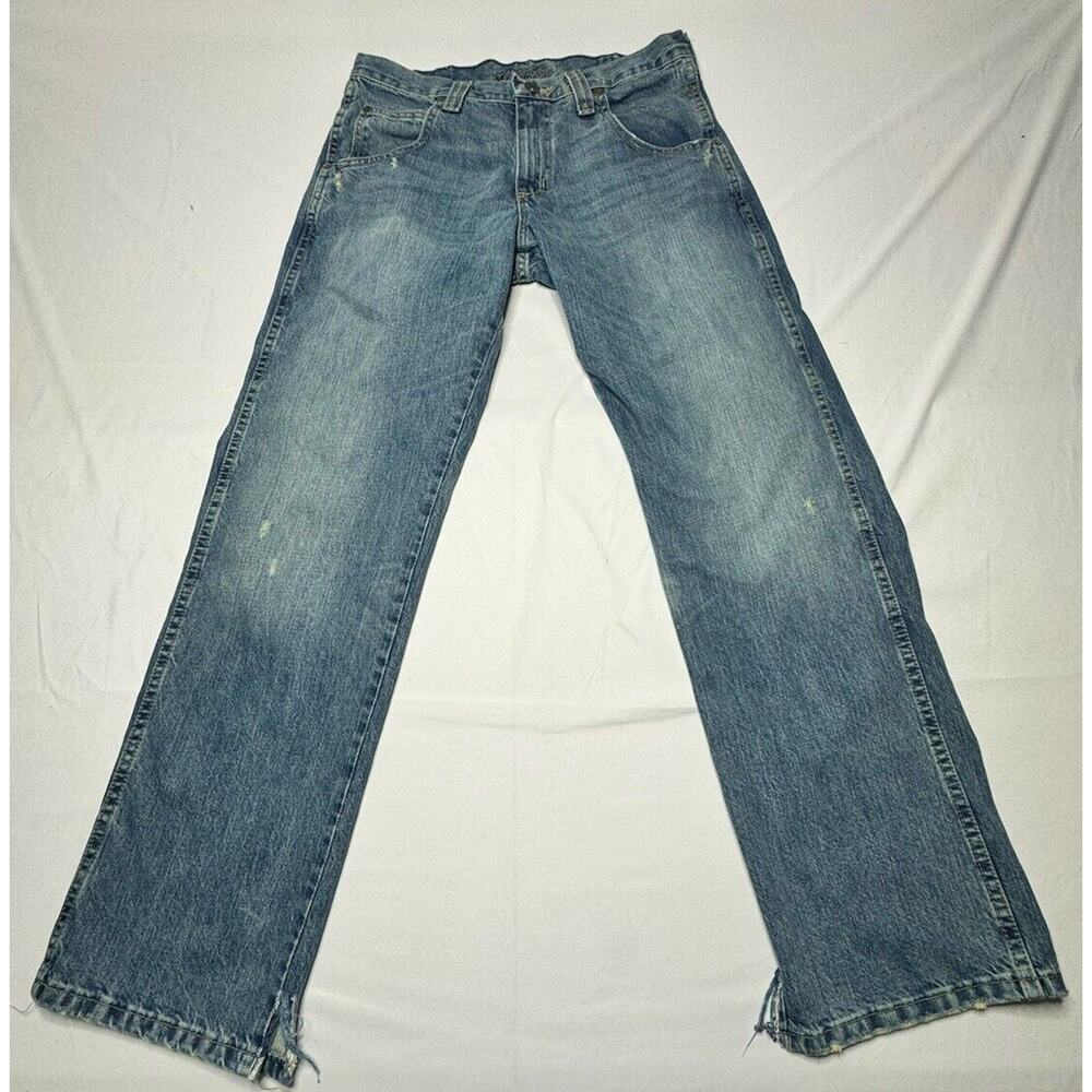 Wrangler Men's Distressed Straight Leg Blue Denim Jeans - Size 32x33 *READ*